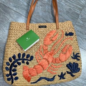 Kate Spade lobster Reyna straw tote bag